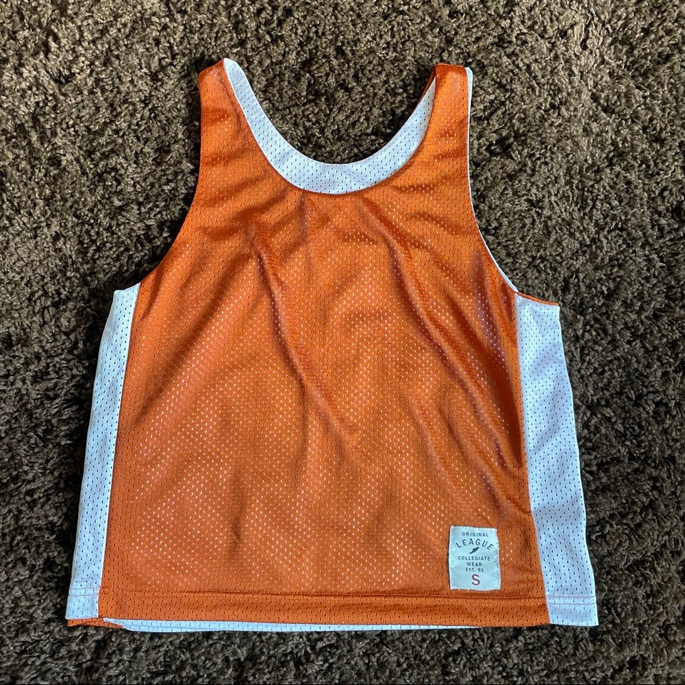 Burnt Orange and White double layered Mesh Athletic razorback tank in size small